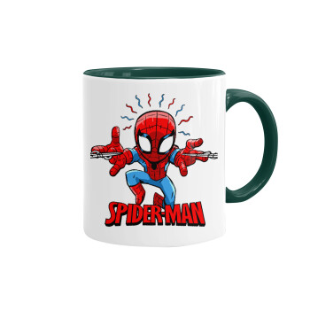 Spiderman flying, Κούπα χρωματιστή πράσινη, κεραμική, 330ml