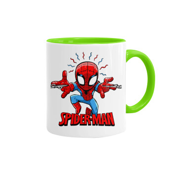 Spiderman flying, Mug colored light green, ceramic, 330ml