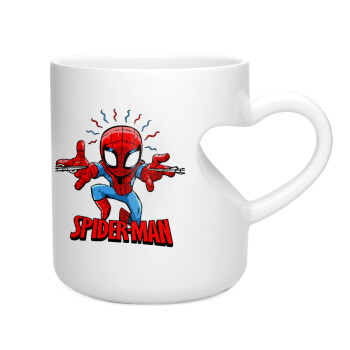 Spiderman flying, Κούπα καρδιά λευκή, κεραμική, 330ml