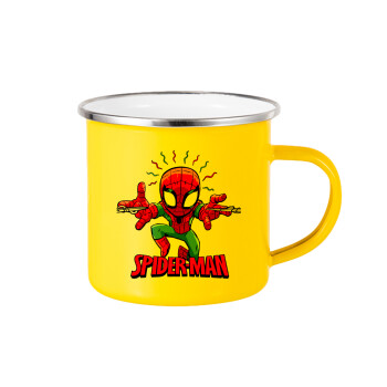 Spiderman flying, Yellow Enamel Metallic Cup 360ml