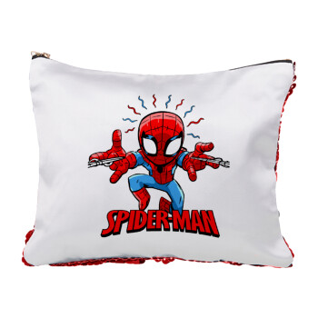 Spiderman flying, Red sequin cosmetic bag