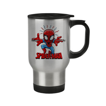 Spiderman flying, Stainless steel travel mug with lid, double wall 450ml