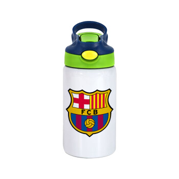 Barcelona FC, Children's hot water bottle, stainless steel, with safety straw, green, blue (350ml)