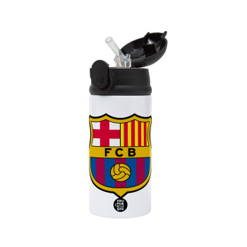 Barcelona FC, Children's hot water bottle, stainless steel, with safety straw, Black (360ml) BPA-FREE