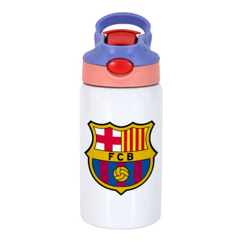 Barcelona FC, Children's hot water bottle, stainless steel, with safety straw, pink/purple (350ml)