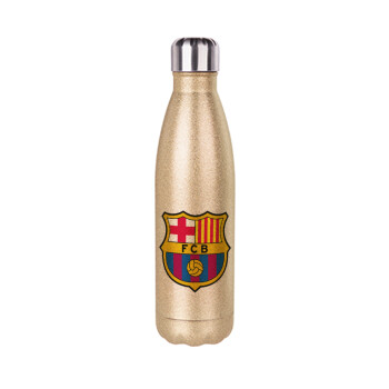 Barcelona FC, Glitter gold stainless steel thermos bottle, double-walled, 500ml