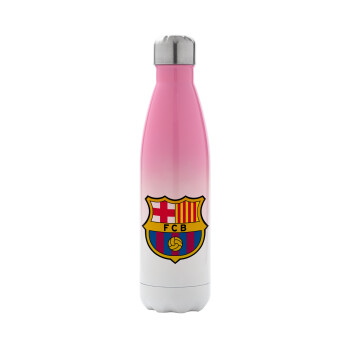Barcelona FC, Μεταλλικό παγούρι θερμός Ροζ/Λευκό (Stainless steel), διπλού τοιχώματος, 500ml