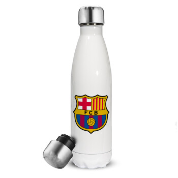 Barcelona FC, Metal mug thermos White (Stainless steel), double wall, 500ml