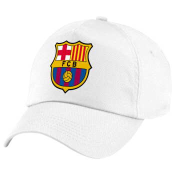 Barcelona FC, Children's Baseball Cap, 100% Cotton Twill, White (COTTON, CHILDREN'S, UNISEX, ONE SIZE)