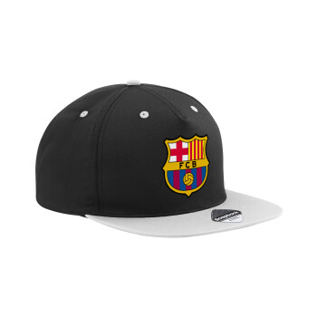 Barcelona FC, Adult Flat Snapback Hat Black/Grey, (100% COTTON TWILL, ADULT, UNISEX, ONE SIZE)