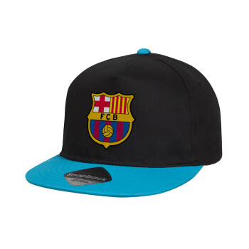 Barcelona FC, Child's Flat Snapback Hat, Black/Blue (100% COTTON, CHILD, UNISEX, ONE SIZE)