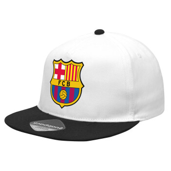 Barcelona FC, Καπέλο Ενηλίκων Flat Snapback Λευκό/Μαύρο, (POLYESTER, ΕΝΗΛΙΚΩΝ, UNISEX, ONE SIZE)