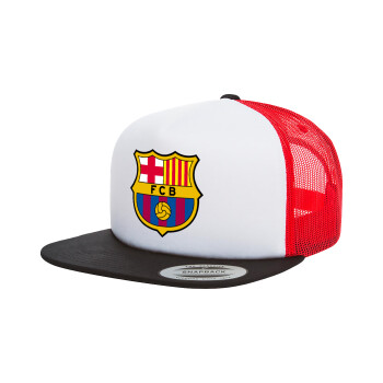 Barcelona FC, Adult Foam Flat Snapback with Mesh Black-White-Red (POLYESTER, ADULT, UNISEX, ONE SIZE)