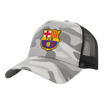 Barcelona FC, Καπέλο Ενηλίκων Structured Trucker, με Δίχτυ, (παραλλαγή) Army Camo (100% ΒΑΜΒΑΚΕΡΟ, ΕΝΗΛΙΚΩΝ, UNISEX, ONE SIZE)