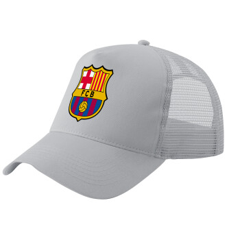 Barcelona FC, Adult Structured Trucker Hat, with Mesh, GRAY (100% COTTON, ADULT, UNISEX, ONE SIZE)