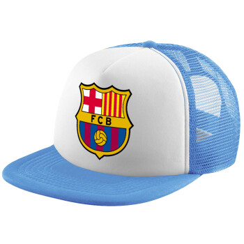 Barcelona FC, Καπέλο παιδικό Soft Trucker με Δίχτυ ΓΑΛΑΖΙΟ/ΛΕΥΚΟ (POLYESTER, ΠΑΙΔΙΚΟ, ONE SIZE)