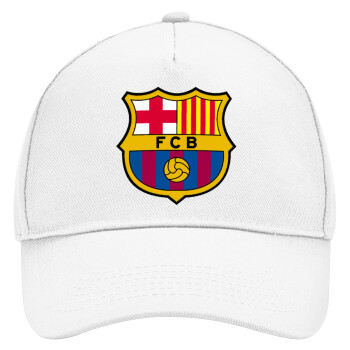 Barcelona FC, Adult Baseball Cap, Drill, White (100% COTTON, ADULT, UNISEX, ONE SIZE)