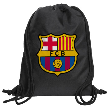 Barcelona FC, Τσάντα πλάτης πουγκί GYMBAG Μαύρη, με τσέπη (40x48cm) & χονδρά κορδόνια