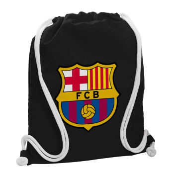 Barcelona FC, Τσάντα πλάτης πουγκί GYMBAG Μαύρη, με τσέπη (40x48cm) & χονδρά λευκά κορδόνια