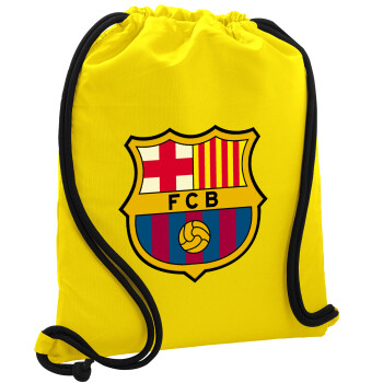 Barcelona FC, Τσάντα πλάτης πουγκί GYMBAG Κίτρινη, με τσέπη (40x48cm) & χονδρά κορδόνια