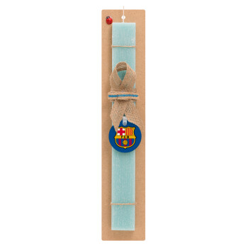 Barcelona FC, Easter Set, wooden keychain & aromatic flat Easter candle (30cm) (TURQUOISE)