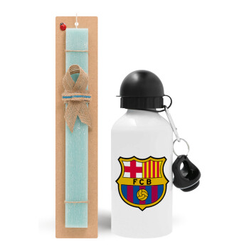 Barcelona FC, Easter Set, metallic aluminum water bottle (500ml) & scented flat candle (30cm) (TURQUOISE)