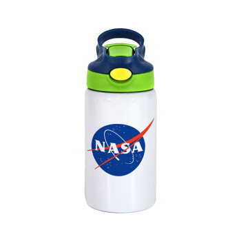 Nasa, Children's hot water bottle, stainless steel, with safety straw, green, blue (350ml)
