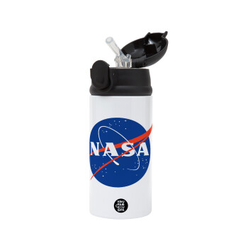 Nasa, Children's hot water bottle, stainless steel, with safety straw, Black (360ml) BPA-FREE