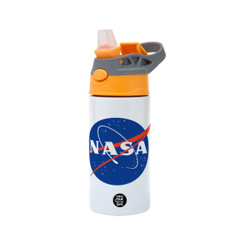 Nasa, Children's hot water bottle, stainless steel, with safety straw, Orange/Grey (360ml) BPA-FREE