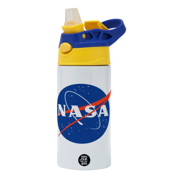 Nasa, Children's hot water bottle, stainless steel, with safety straw, green, blue (360ml) BPA FREE