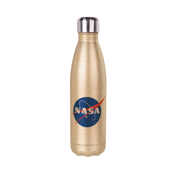 Nasa, Μεταλλικό παγούρι θερμός Glitter χρυσό (Stainless steel), διπλού τοιχώματος, 500ml