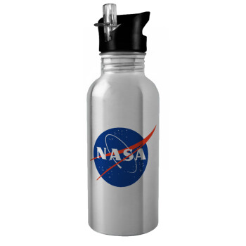 Nasa, Water bottle Silver with straw, stainless steel 600ml
