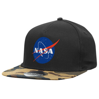 Nasa, Καπέλο Ενηλίκων Flat Snapback Μαύρο/Παραλαγή, (100% ΒΑΜΒΑΚΕΡΟ, ΕΝΗΛΙΚΩΝ, UNISEX, ONE SIZE)