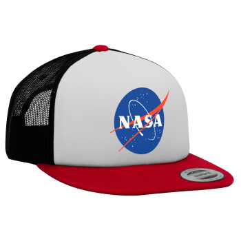 Nasa, Adult Foam Flat Snapback with Mesh Red-White-Black (POLYESTER, ADULT, UNISEX, ONE SIZE)