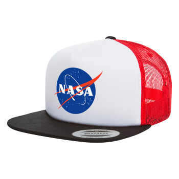 Nasa, Adult Foam Flat Snapback with Mesh Black-White-Red (POLYESTER, ADULT, UNISEX, ONE SIZE)