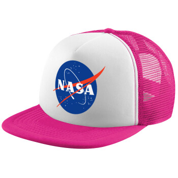 Nasa, Καπέλο παιδικό Soft Trucker με Δίχτυ ΡΟΖ/ΛΕΥΚΟ (POLYESTER, ΠΑΙΔΙΚΟ, ONE SIZE)