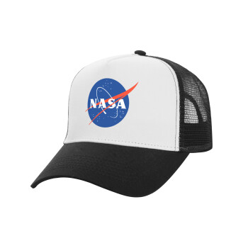 Nasa, Adult Structured Trucker Hat, with Mesh, WHITE/BLACK (100% COTTON, ADULT, UNISEX, ONE SIZE)