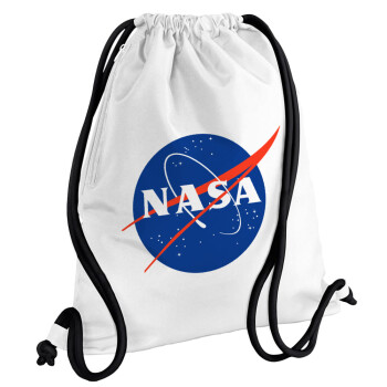 Nasa, Τσάντα πλάτης πουγκί GYMBAG λευκή, με τσέπη (40x48cm) & χονδρά κορδόνια
