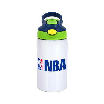 NBA, Children's hot water bottle, stainless steel, with safety straw, green, blue (350ml)