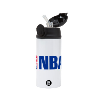 NBA, Children's hot water bottle, stainless steel, with safety straw, Black (360ml) BPA-FREE