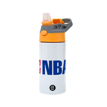 NBA, Children's hot water bottle, stainless steel, with safety straw, Orange/Grey (360ml) BPA-FREE