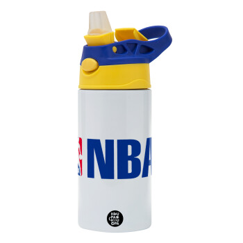 NBA, Children's hot water bottle, stainless steel, with safety straw, green, blue (360ml) BPA FREE