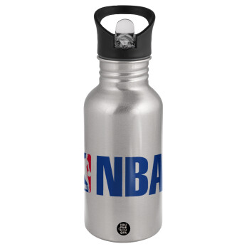 NBA, Water bottle Silver with straw, stainless steel 500ml