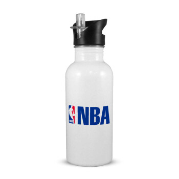 NBA, Παγούρι νερού Λευκό με καλαμάκι, ανοξείδωτο ατσάλι 600ml