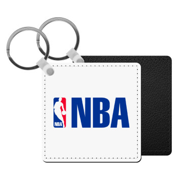 NBA, Μπρελόκ Δερματίνη, τετράγωνο ΜΑΥΡΟ (5x5cm)