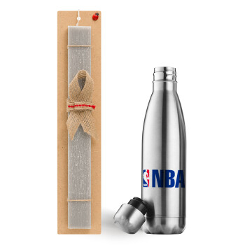 NBA, Easter Set, metallic stainless thermos flask (500ml) & scented flat Easter candle (30cm) (GRAY)