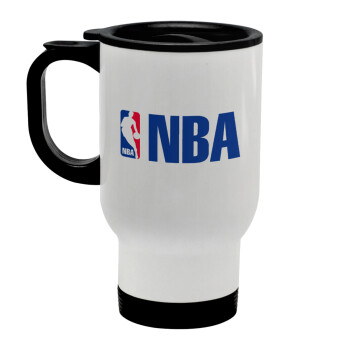 NBA, Κούπα ταξιδιού ανοξείδωτη με καπάκι, διπλού τοιχώματος (θερμό) λευκή 450ml