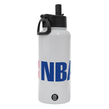 NBA, Metal mug thermo White with Straw and Spout Lid (Stainless steel), double wall, 950ml