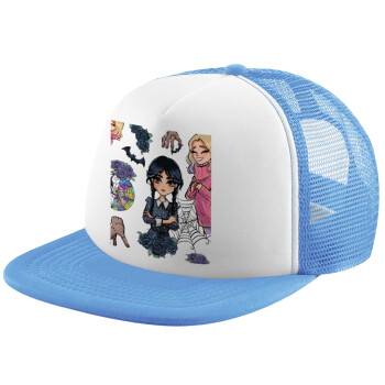 Wednesday and Enid Sinclair, Child's Soft Trucker Hat with Blue/White Mesh (POLYESTER, CHILD, ONE SIZE)