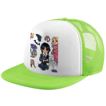 Wednesday and Enid Sinclair, Adult Soft Trucker Hat with Mesh GREEN/WHITE (POLYESTER, ADULT, ONE SIZE)